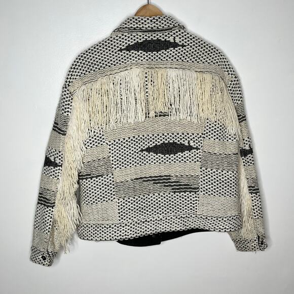 Levi's Made And Crafted Wool Fringe Jacket Womens Large Cream Boho Trucker - Picture 9 of 14